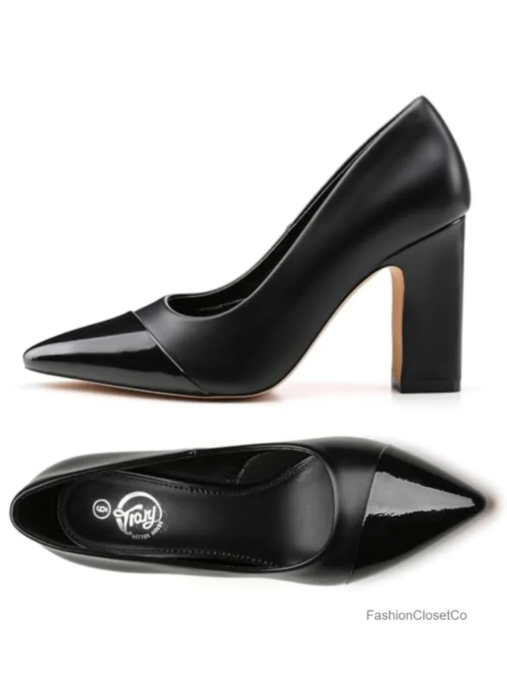 Women's Faux Leather Chunky Block Heel Pumps Slip-On Pointed Toe Dress Wedding